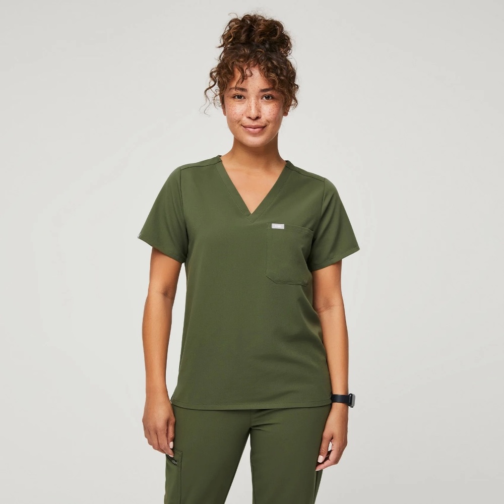 Dark Olive One Pocket Scrub Top S